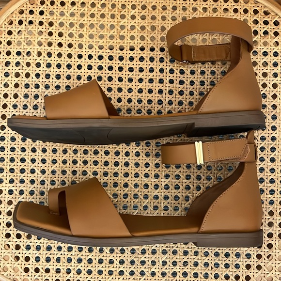 Franko Sarto Brown Leather Square Toe Sandals Slides - Picture 4 of 6